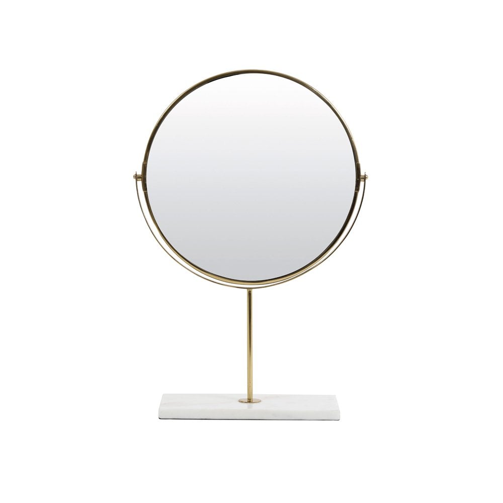 Elegant Round Marble Base Mirror - 33x12.5x48cm - White & Gold Decor
