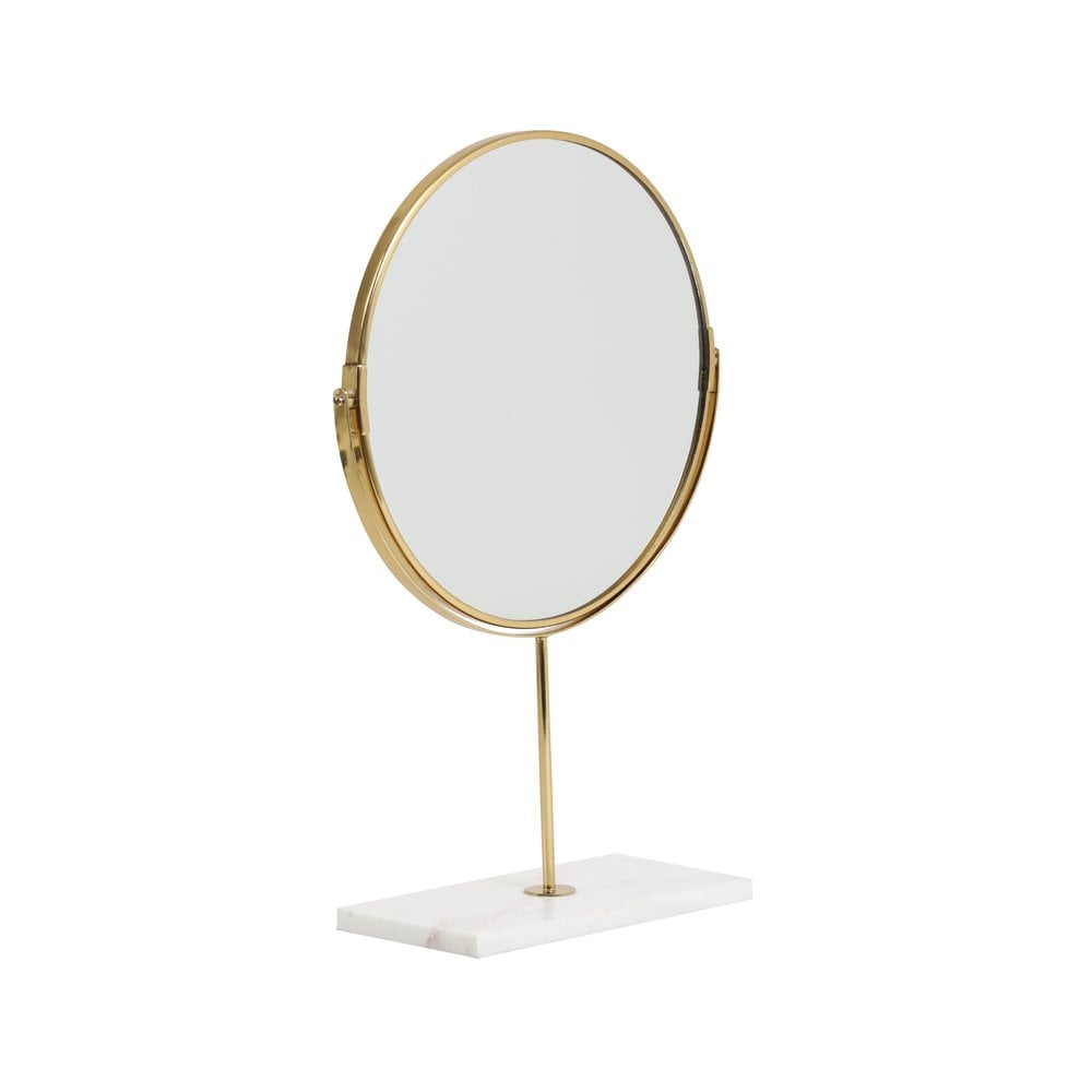 Elegant Round Marble Base Mirror - 33x12.5x48cm - White & Gold Decor