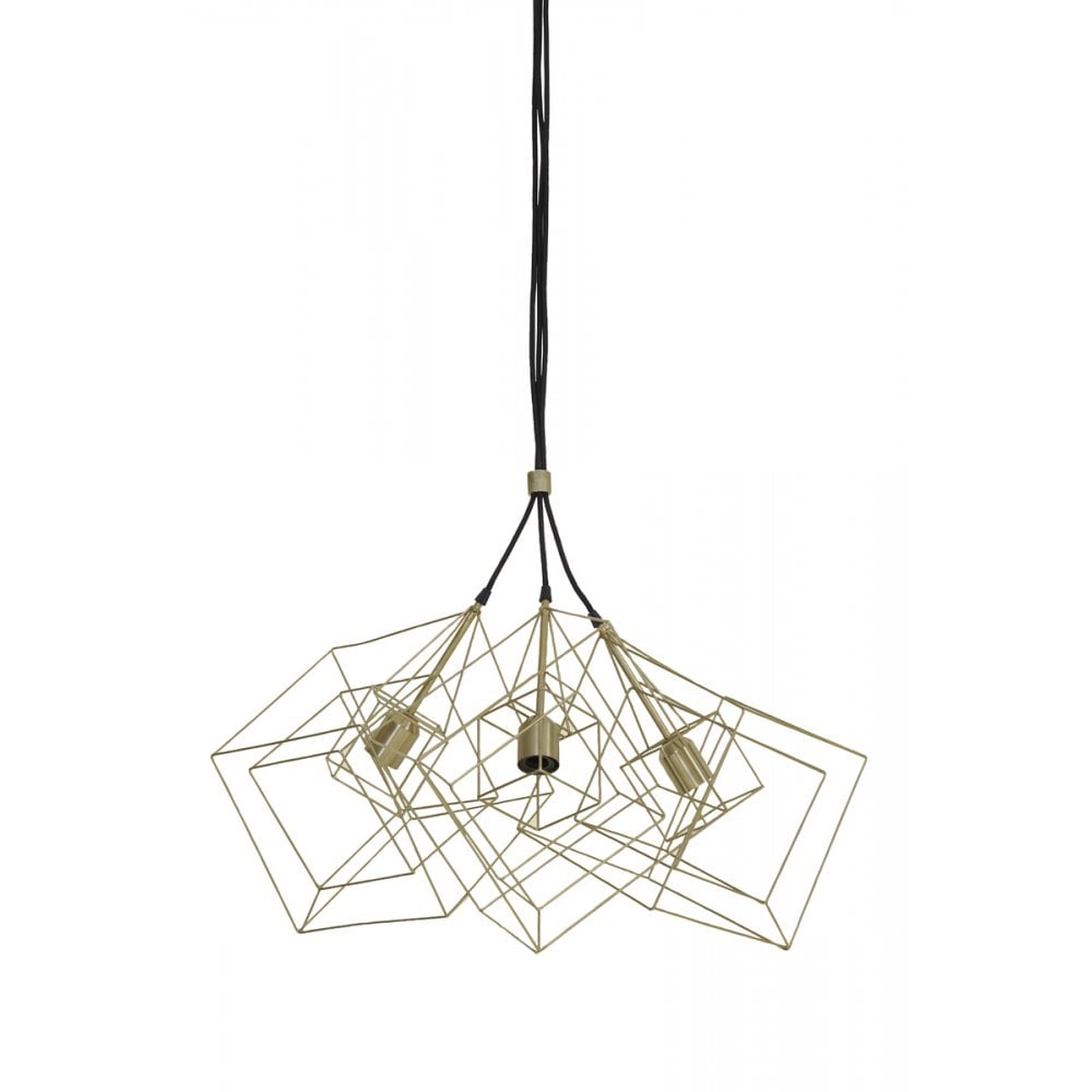 Kubinka Triple Light Square Pendant in Antique Brass Finish