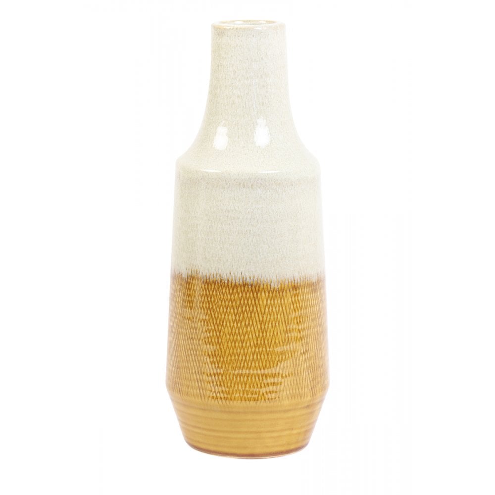 Elegant Frasca Ceramic Vase 15x39.5cm in Cream and Ochre Yellow