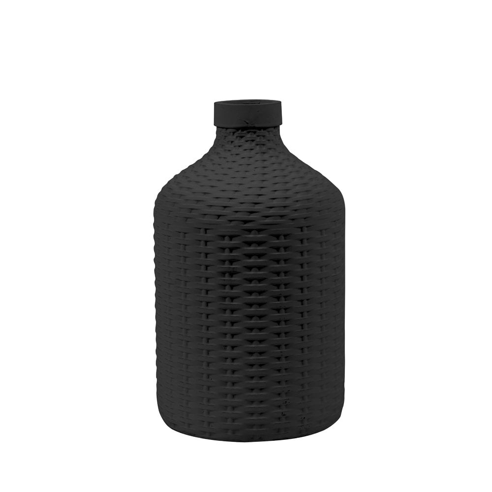 Elegant Wick Round Ceramic Vase - Matte Black 21x35cm