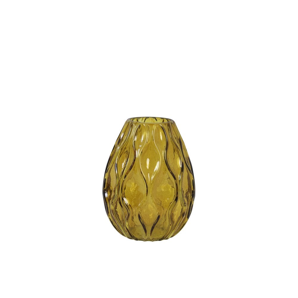 Ochre Yellow Tollin Glass Vase, 15cm Height, Round Shape