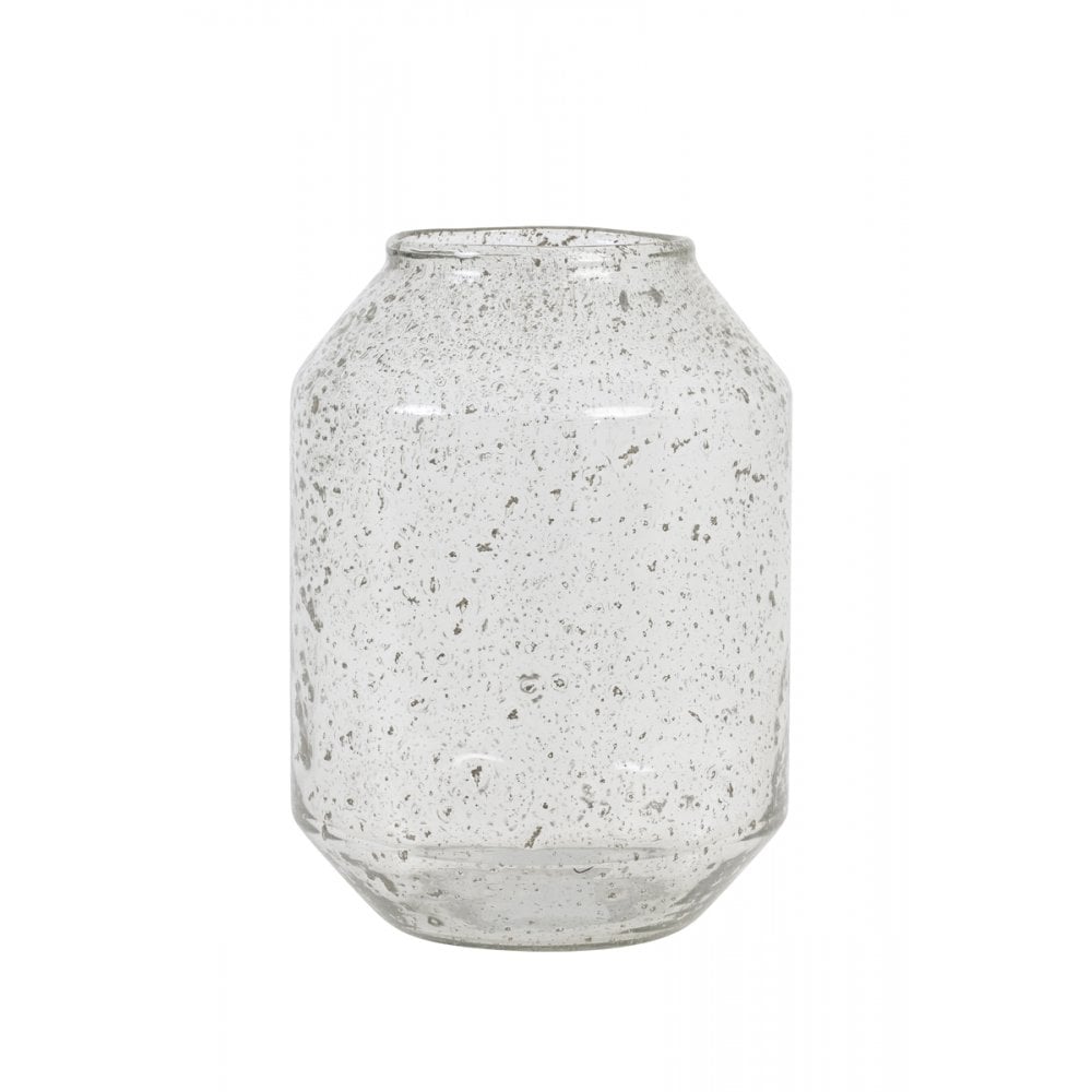 Clear Round Glass Vase with Stone Textured Finish, 19x26cm