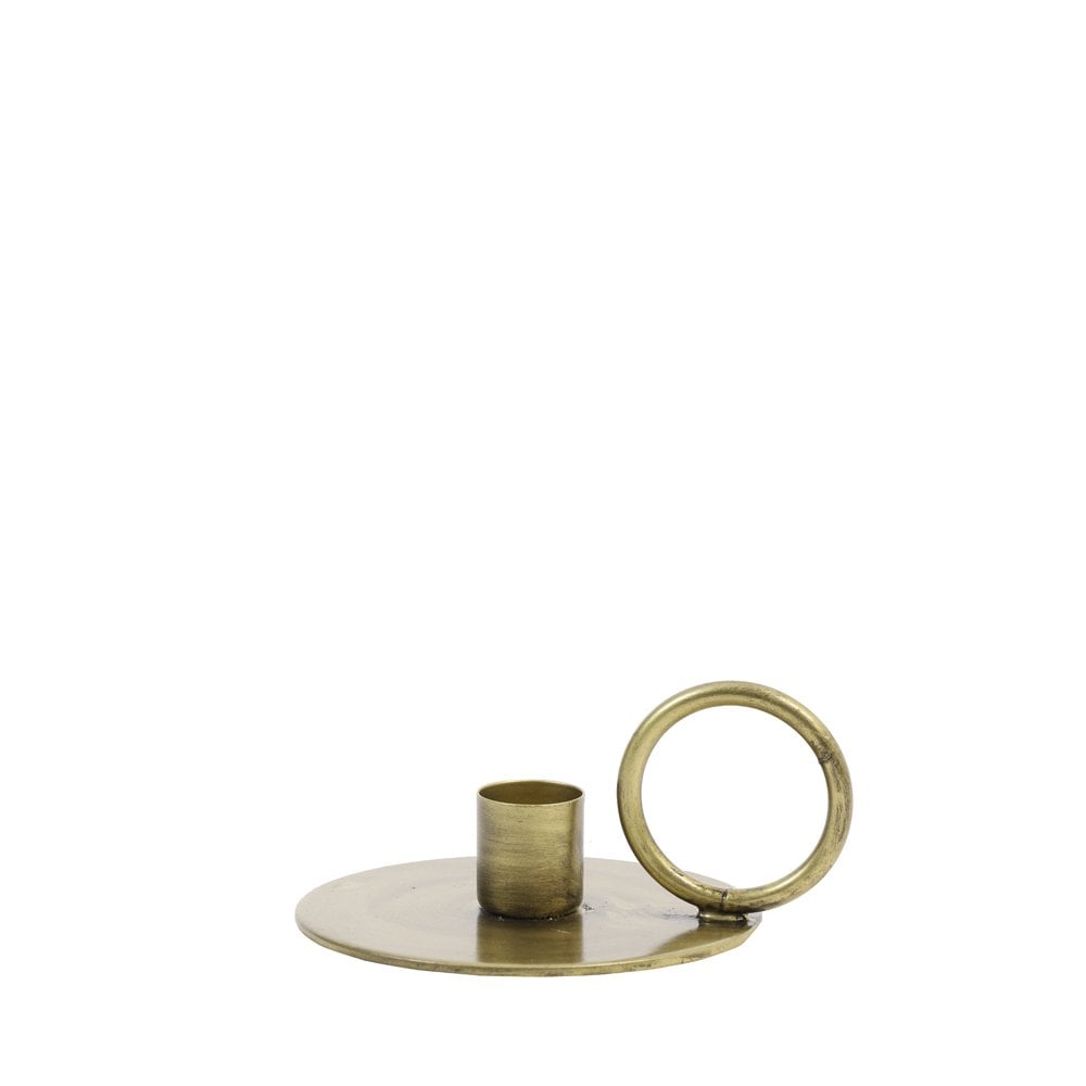 Antique Bronze Oekaza Round Metal Candle Holder, 12x5cm