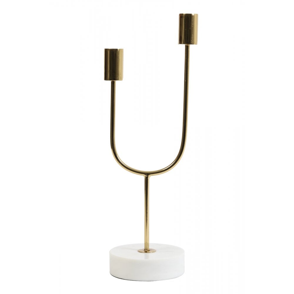 Elegant Florike Marble Candle Holder - White & Gold, 10x35cm