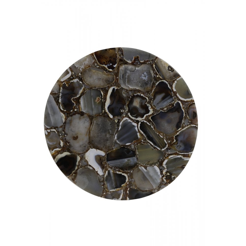 Elegant Round Layo Agate and Matte Black Pedestal Dish - 40x15cm