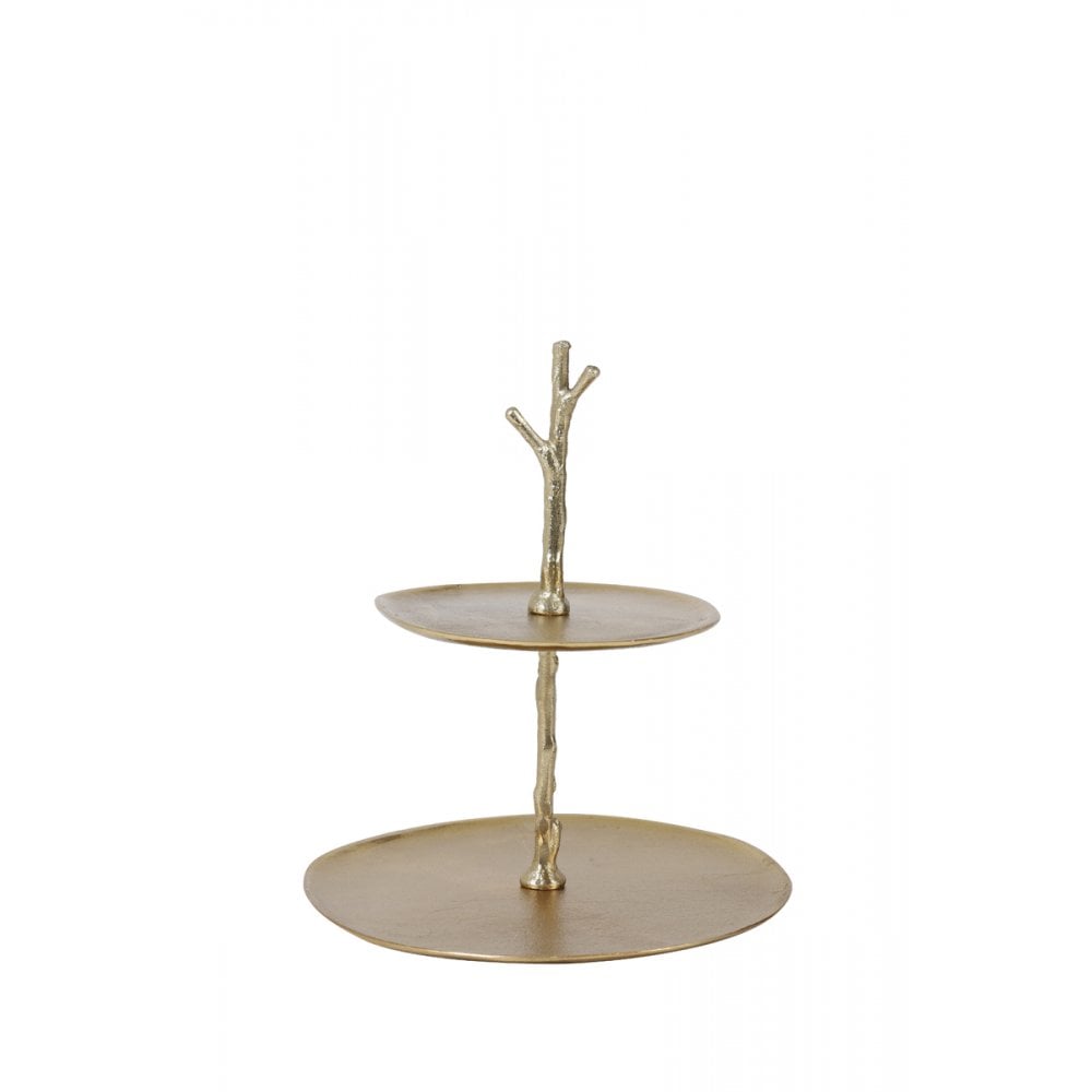 Tresa Gold Round Metal 2-Tier Etagere - Decorative Home Accent, 30.5 x 27.5 x 31 cm