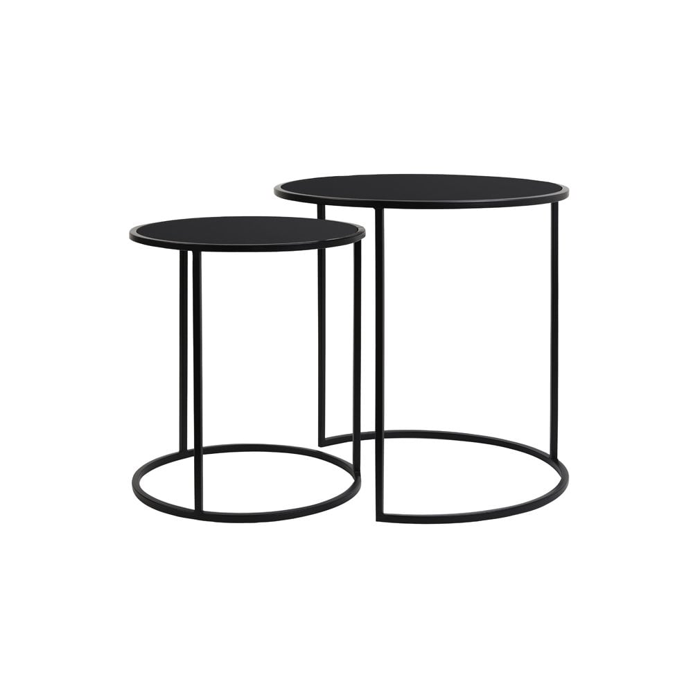 Black Round Glass & Metal Side Tables Set - Duarte Collection (40x45cm & 50x52cm)
