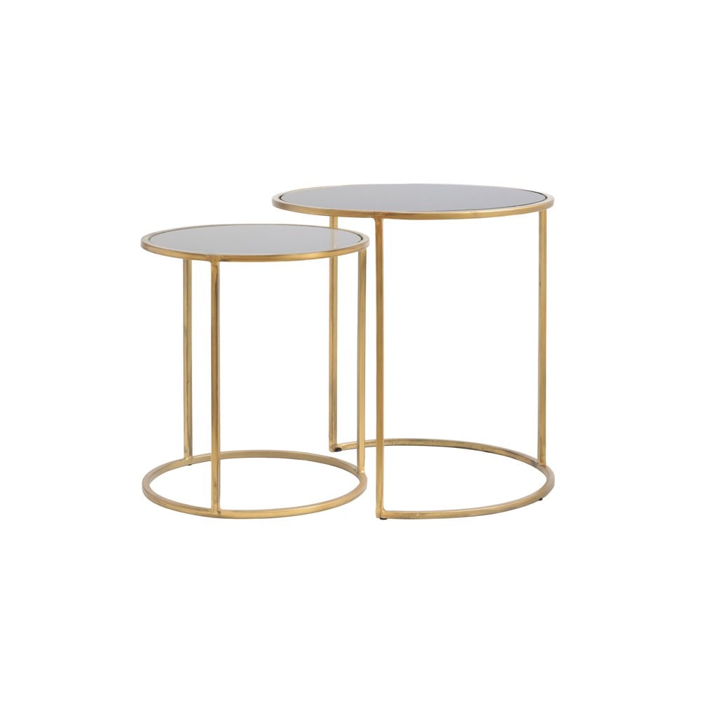 Duarte Round Gold & Smoke Glass Nesting Coffee Tables Set