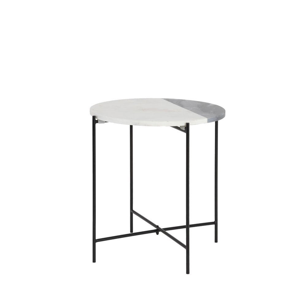 Modern Quillon Side Table in Matte Black and Elegant Marble, 34x37.5cm
