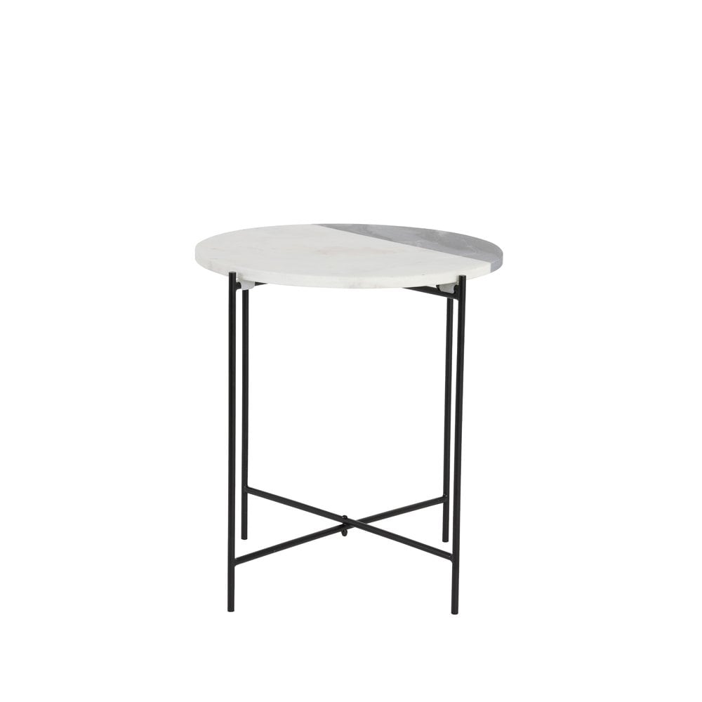 Modern Quillon Side Table in Matte Black and Elegant Marble, 34x37.5cm