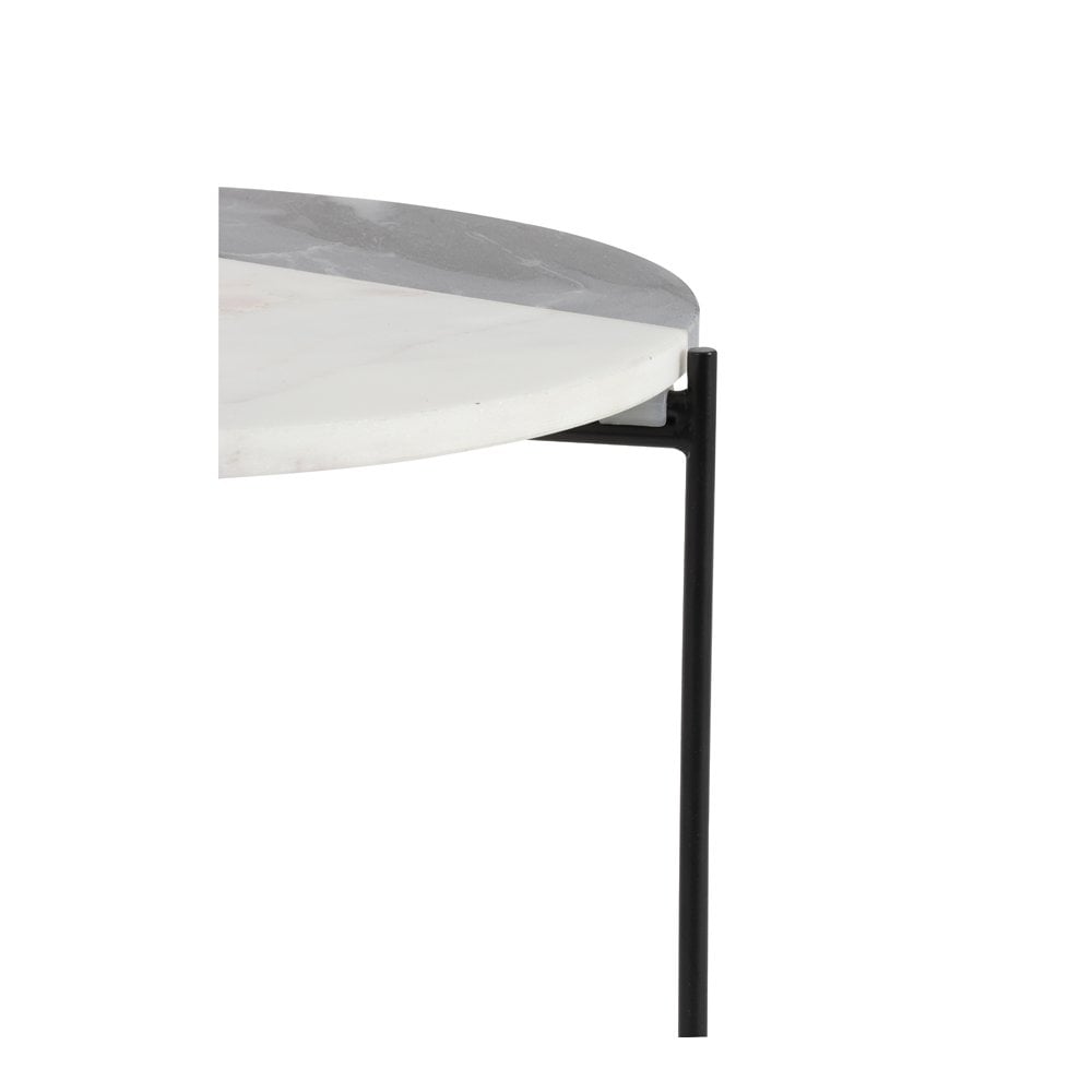 Modern Quillon Side Table in Matte Black and Elegant Marble, 34x37.5cm