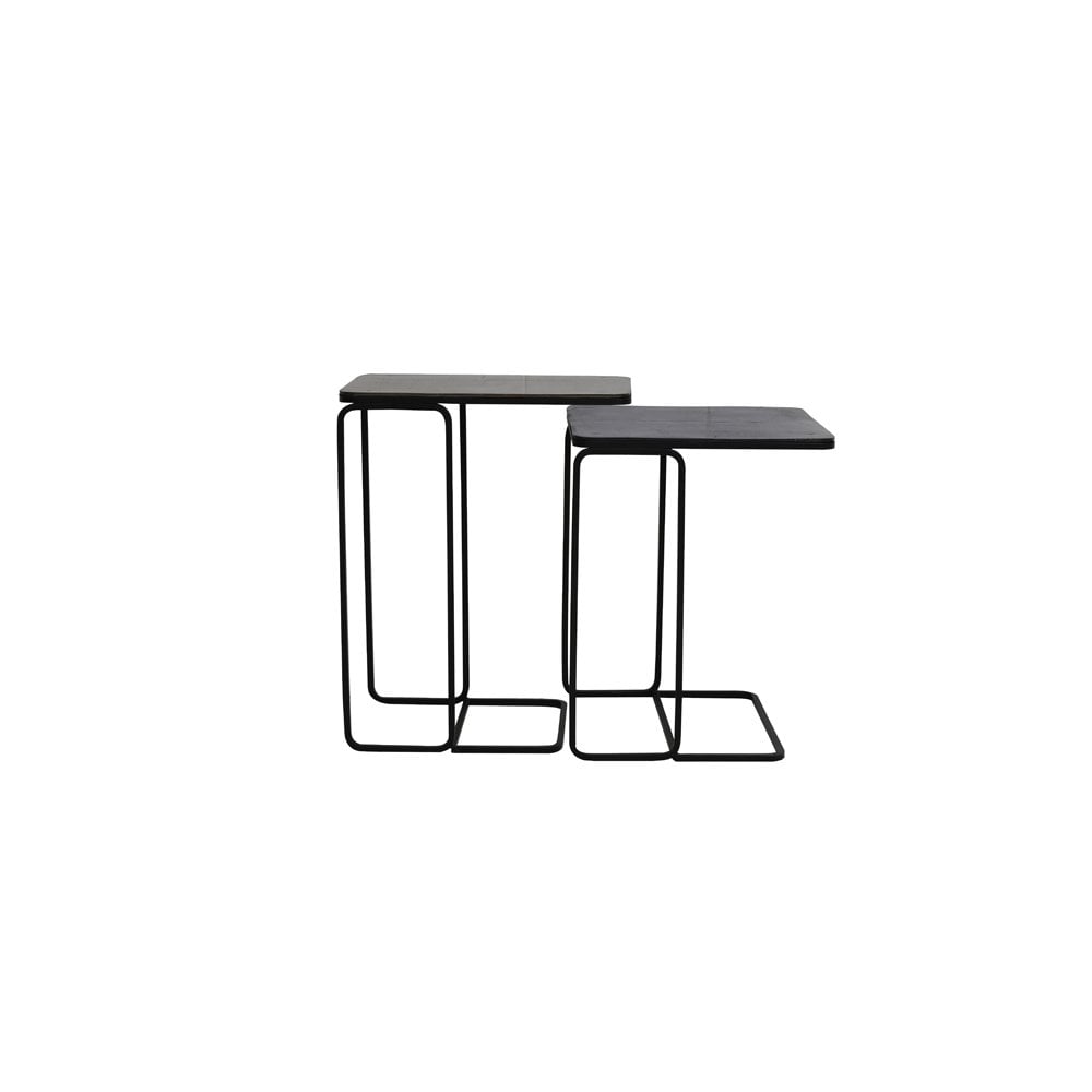 Set of 2 Rectangular Metal Side Tables in Antique Copper and Bronze Finish