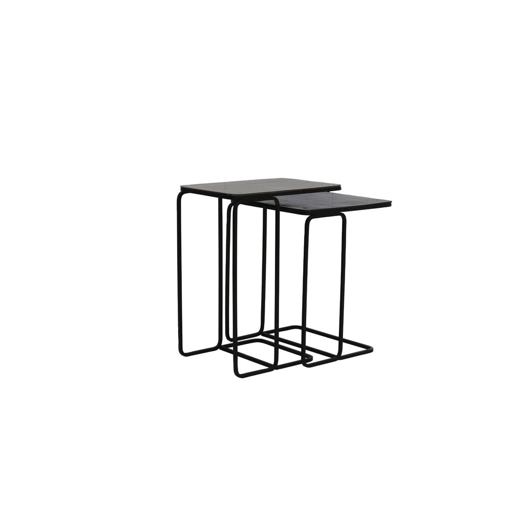 Set of 2 Rectangular Metal Side Tables in Antique Copper and Bronze Finish