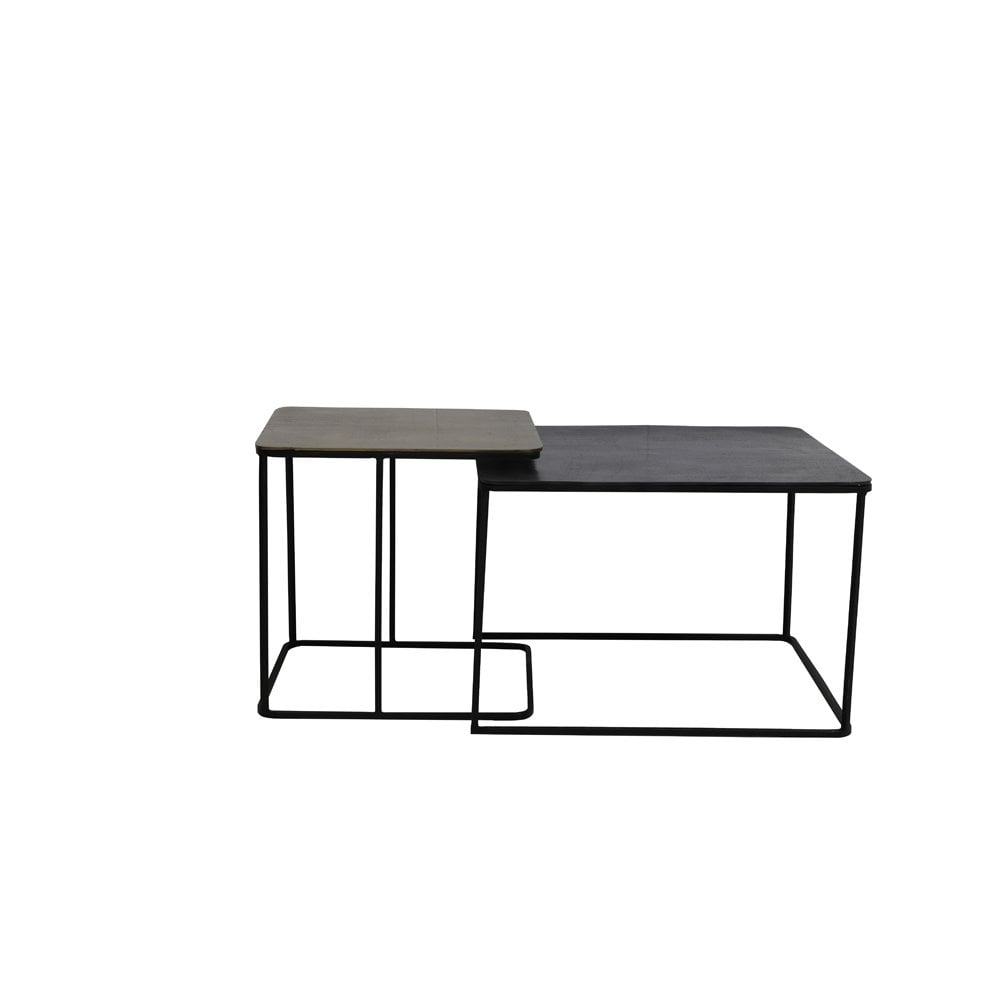 Set of 2 Square Metal Side Tables in Antique Copper and Bronze Finish (46x46x45 cm & 62x62x41 cm)