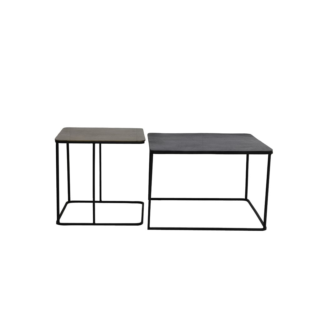 Set of 2 Square Metal Side Tables in Antique Copper and Bronze Finish (46x46x45 cm & 62x62x41 cm)