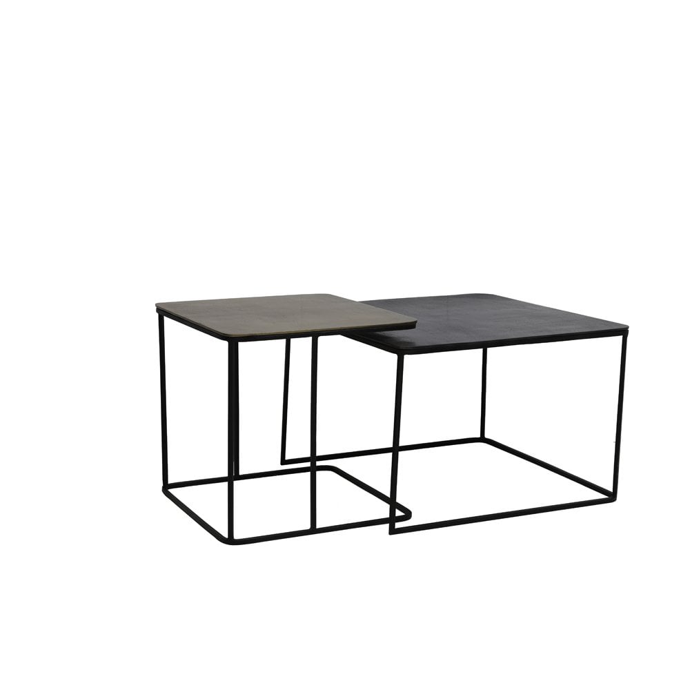 Set of 2 Square Metal Side Tables in Antique Copper and Bronze Finish (46x46x45 cm & 62x62x41 cm)