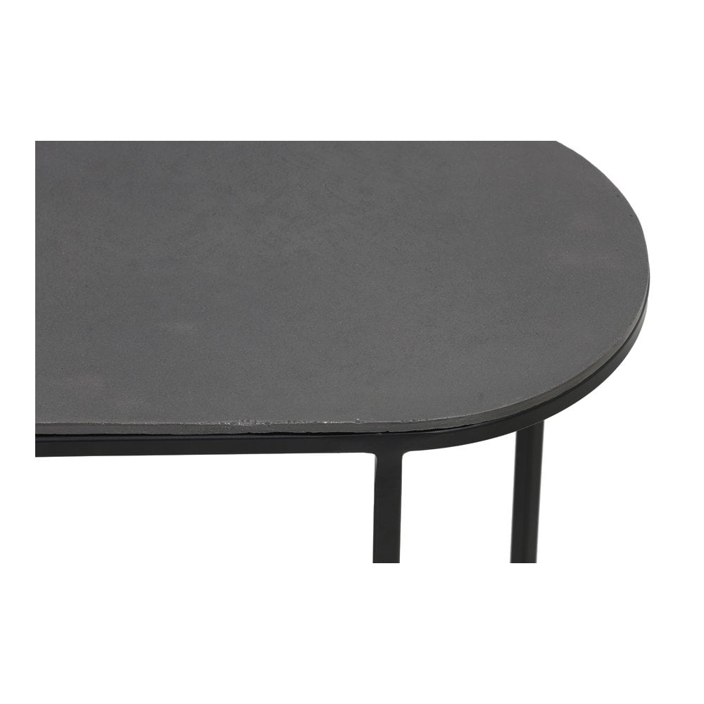 Vintage-Inspired Bocov Side Table Set - Antique Lead and Black Finish, Oval Shape 53x26x53cm