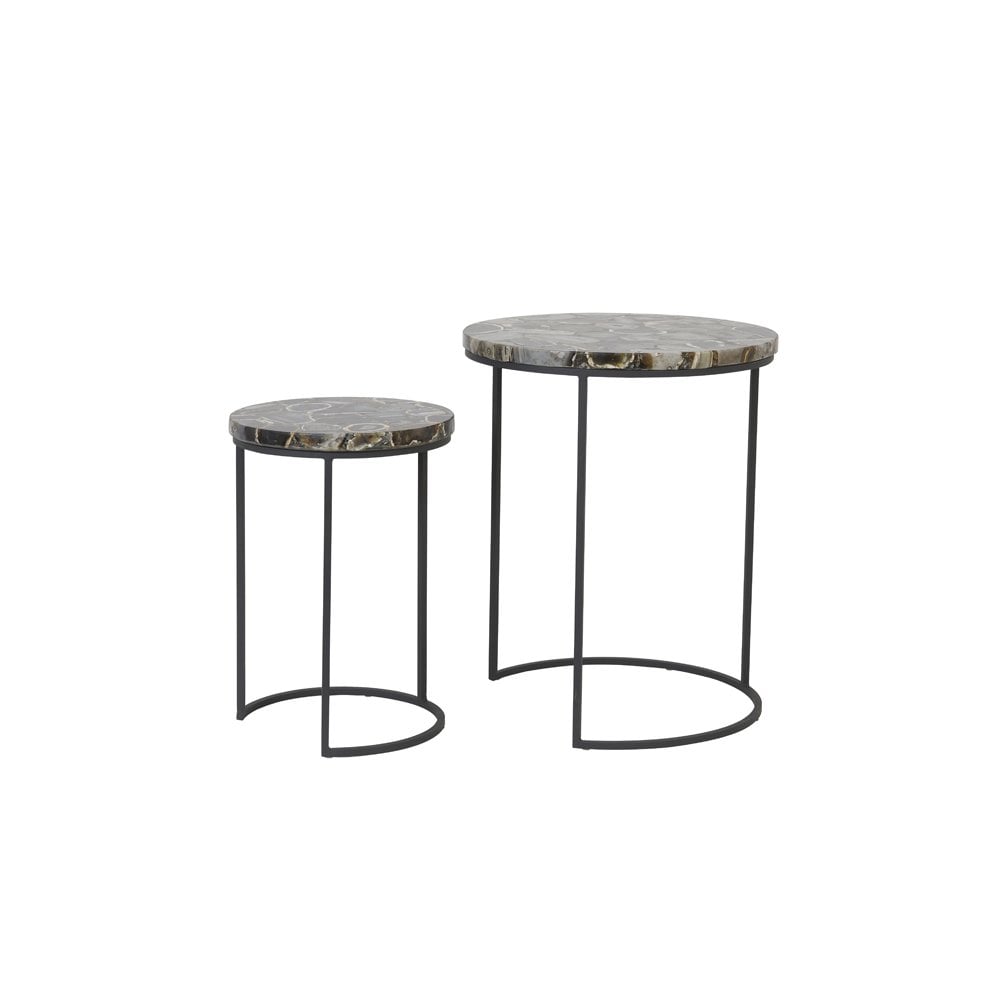 Elegant Axat Round Metal Side Tables - Set of 2, Brown & Black