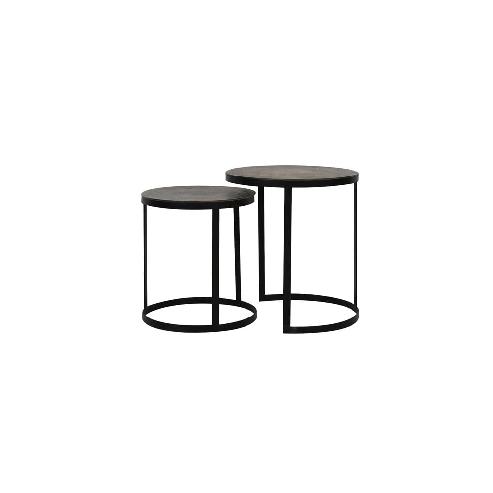 Trelo Round Metal Side Tables Set in Antique Bronze and Black