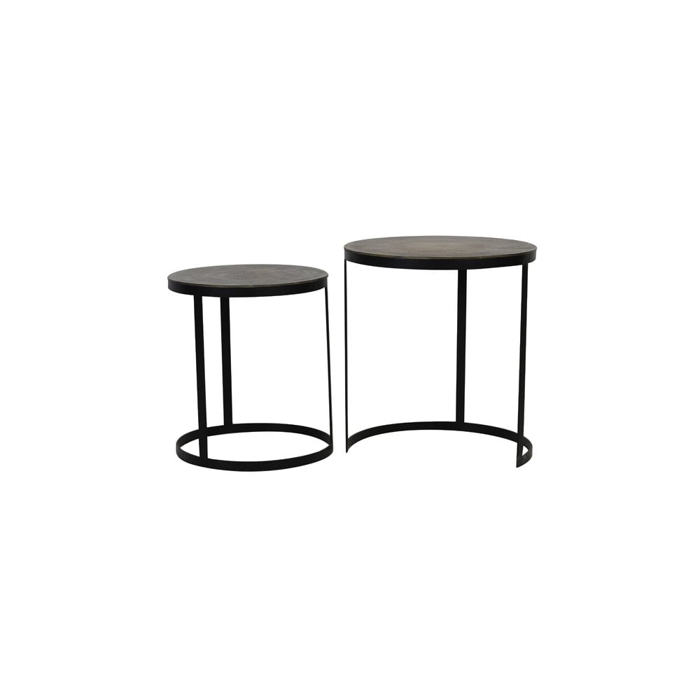 Trelo Round Metal Side Tables Set in Antique Bronze and Black