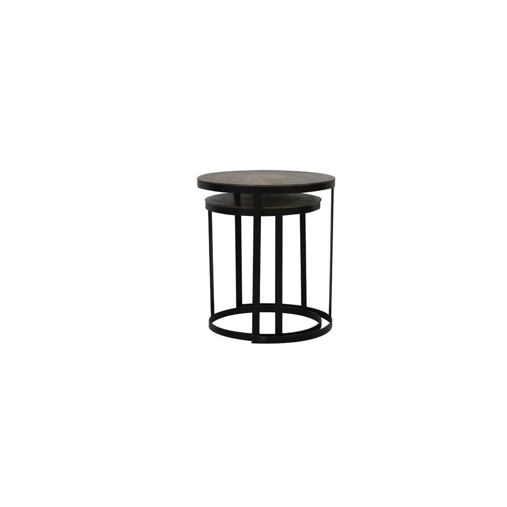 Trelo Round Metal Side Tables Set in Antique Bronze and Black