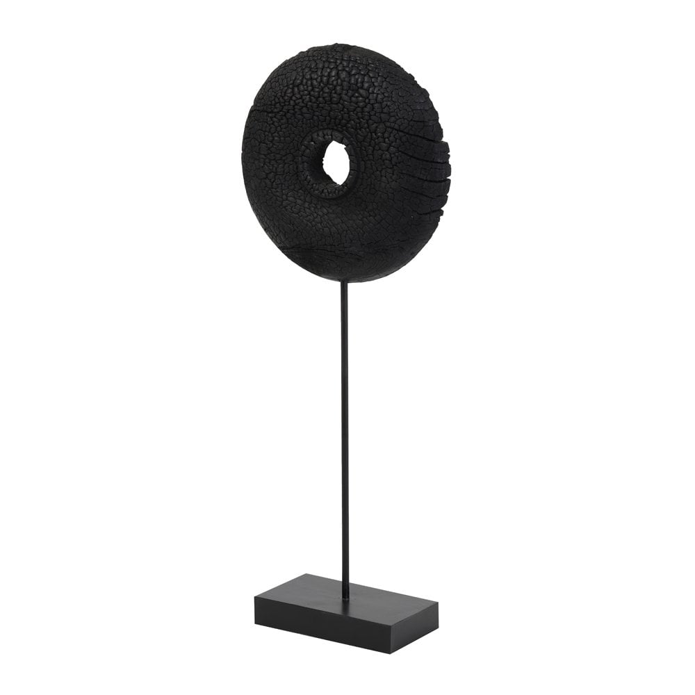 Sculptural Black Mango Wood Ornament with Iron Base - 28x10.5x65.5cm