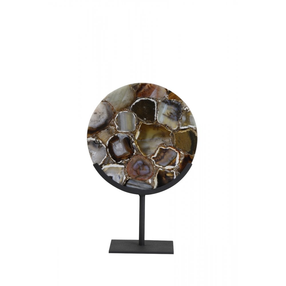 Elegant Footed Ornament in Black and Gouya Agate – 25x11x35cm