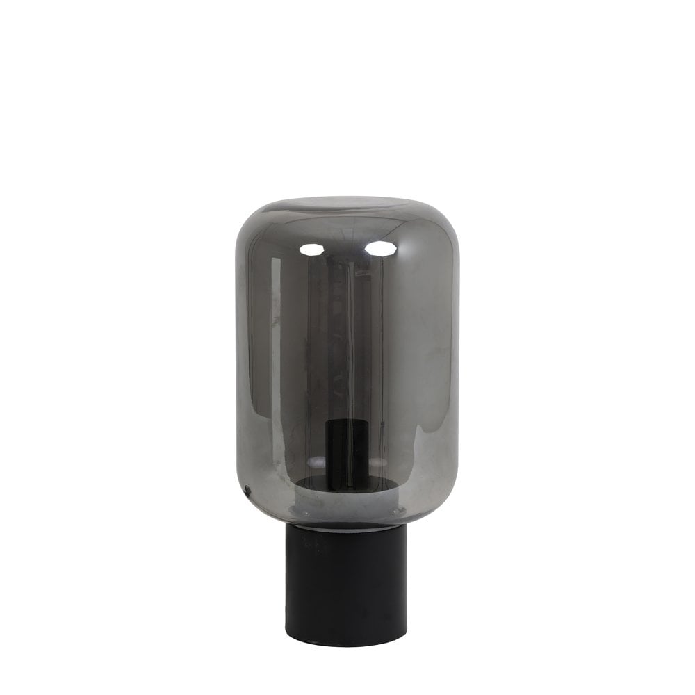 Smoke Grey and Matt Black Arturan Glass Table Lamp (22x52cm)