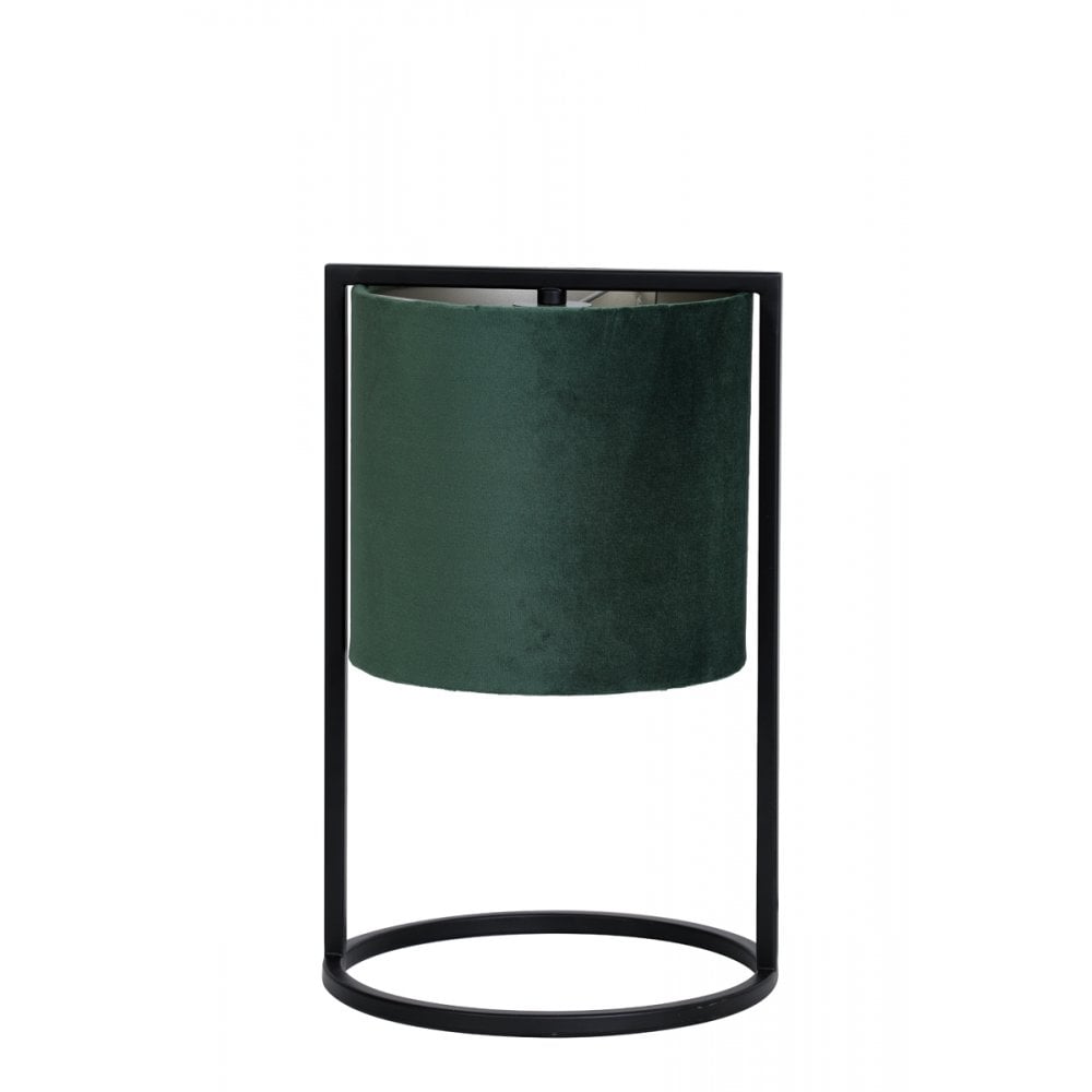 Santos Matt Black Table Lamp with Dark Green Shade - 22x35cm