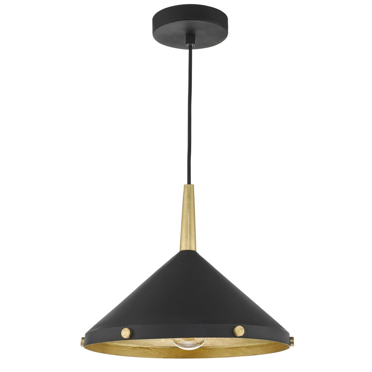 Edena Single Light Pendant in Matte Black with Gold Leaf Interior