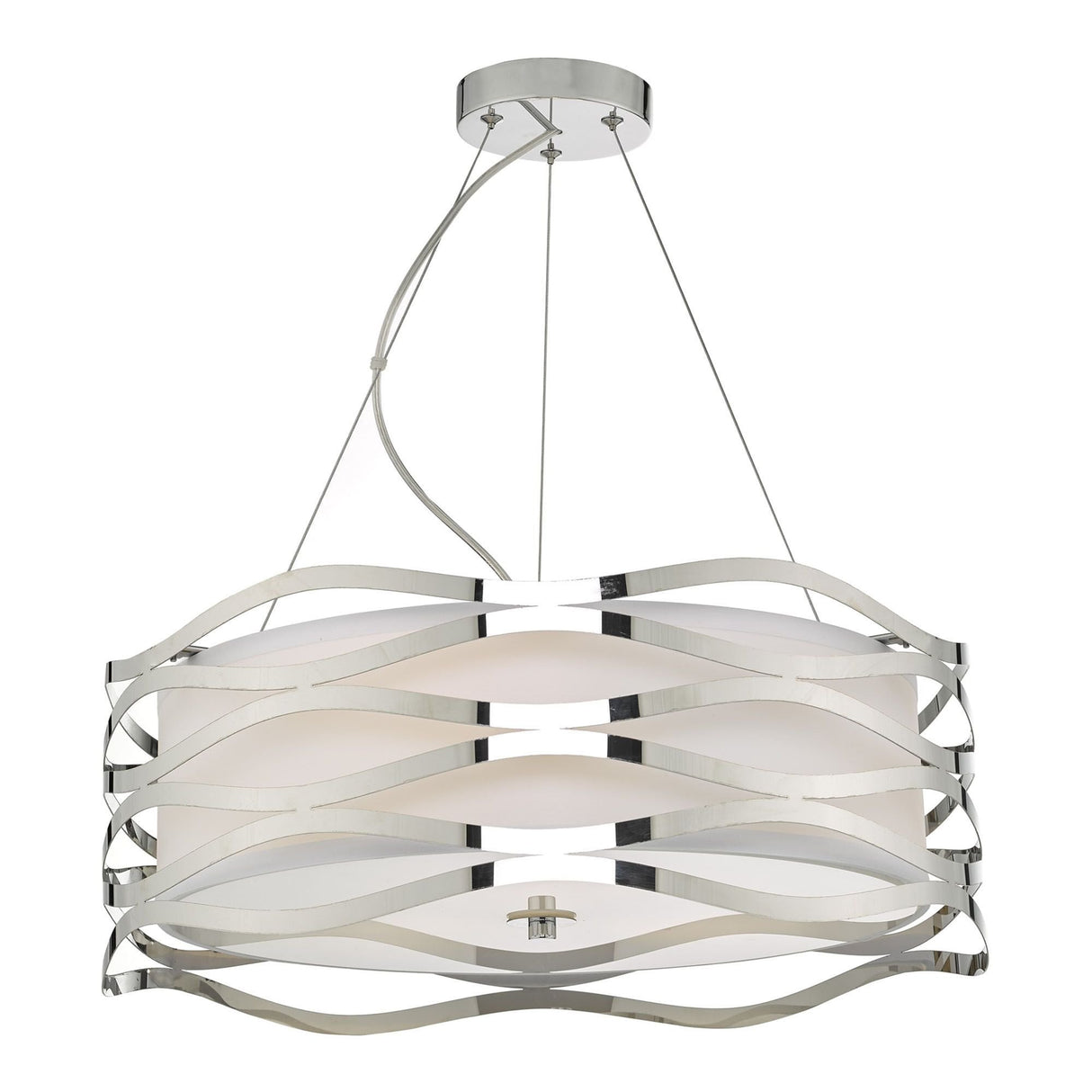 Mizella Trio Light Chrome Pendant with Fabric Interior and Glass Diffuser