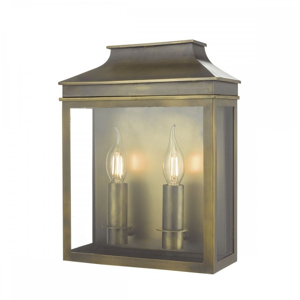 Vapour 2 Light Coach Lantern Outdoor Wall Light Weathered Brass IP44