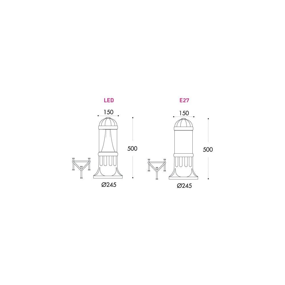 Modern Sauro 500mm Black Bollard with Aluminum Louvre, E27 Base