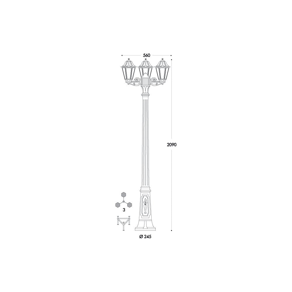 Anna Gigi-Bisso Triple Head Lantern Post - Classic Black Outdoor Lighting