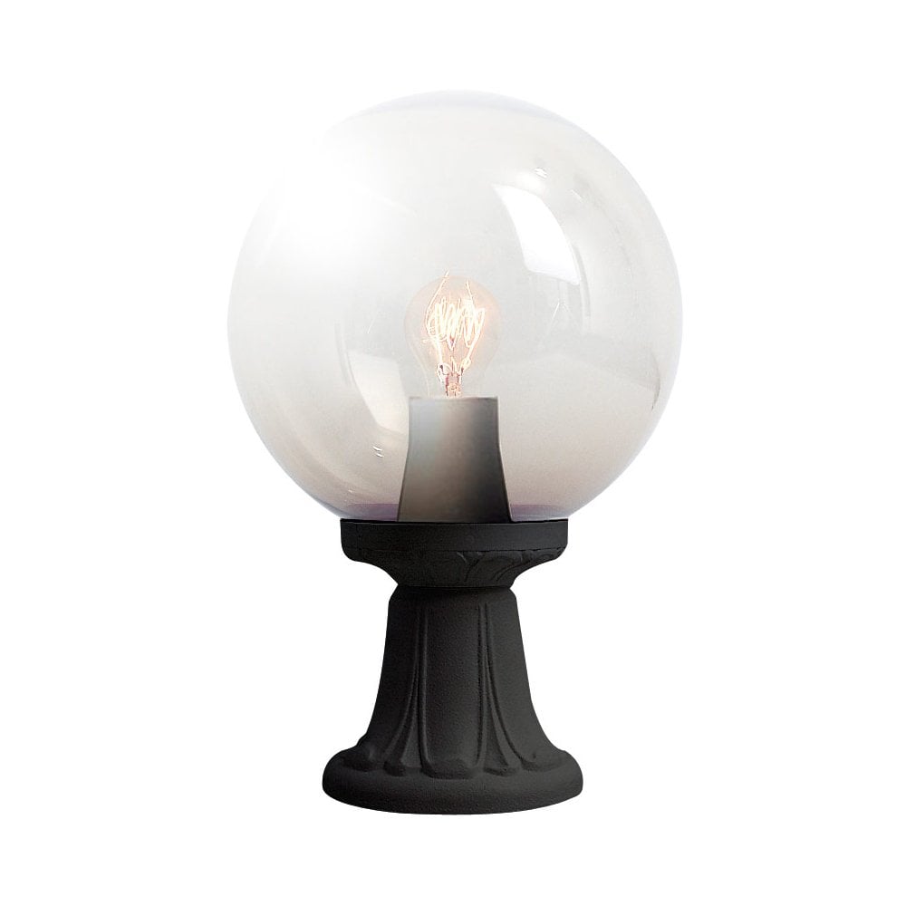 Elegance Classic Black Pedestal Light with Clear Globe - IP55 E27