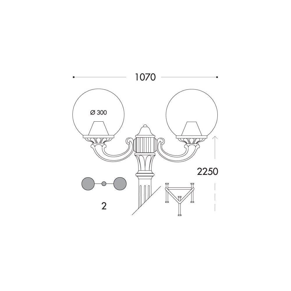 Globe 300 Ricu-Ofir E27 Double Luminaire Black Post