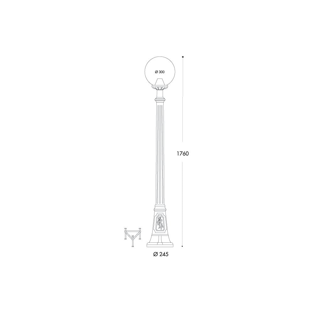 Globe 300 Artu E27 Opal Post Light in Black Finish