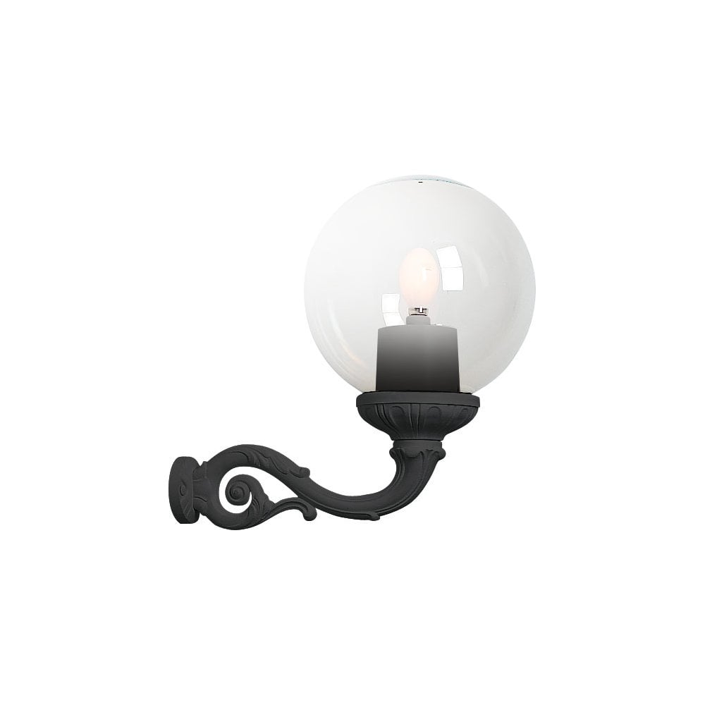 Modern Black IP65 Wall Light with Opal Globe and E27 Fitting