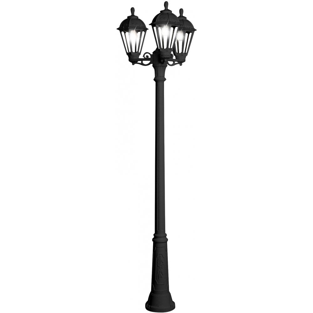 Elegant Black Triple-Head Classic Lantern with 2.0M Post