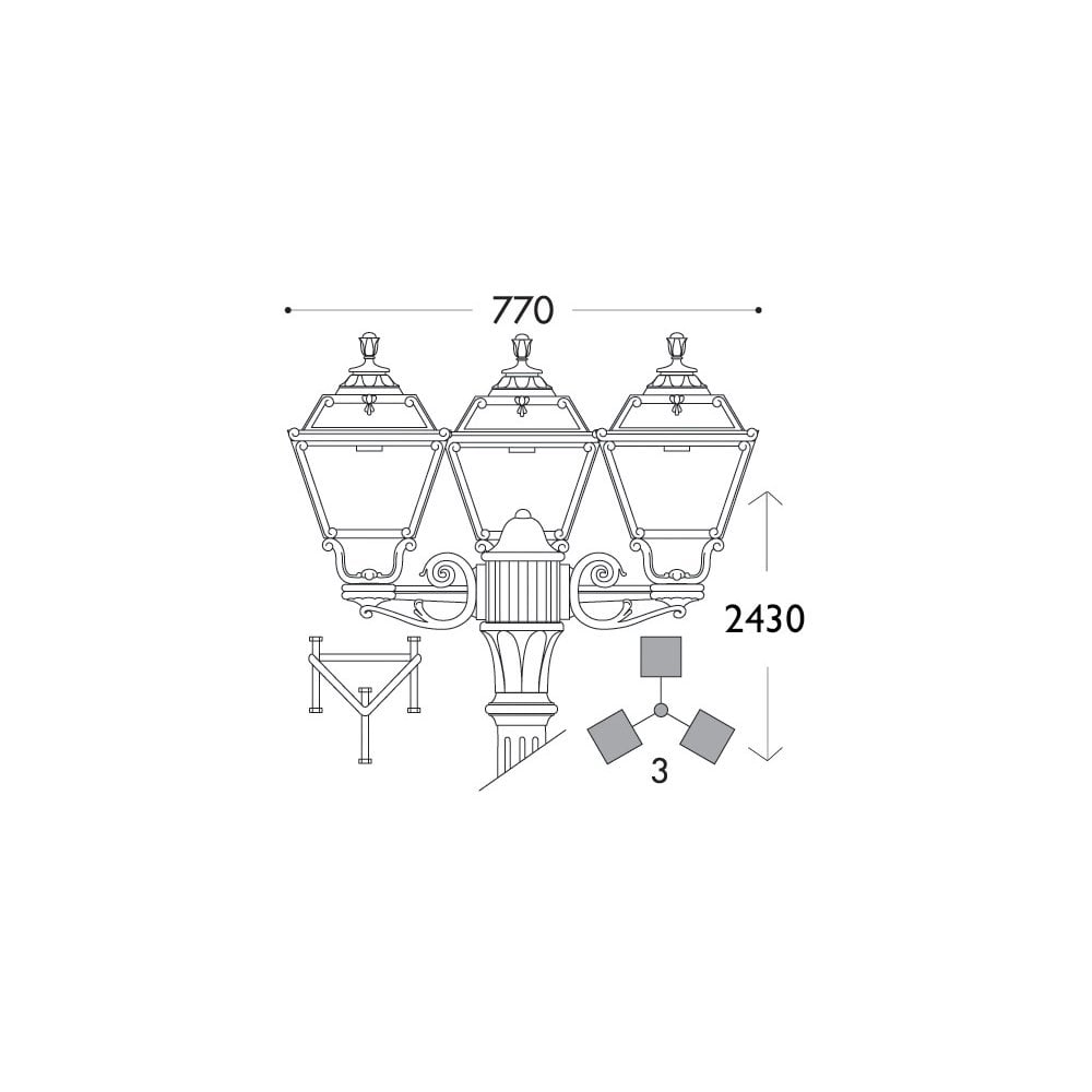 Golia Ricu-Bisso Black Triple Head Lantern with 3x6W LED Bulbs