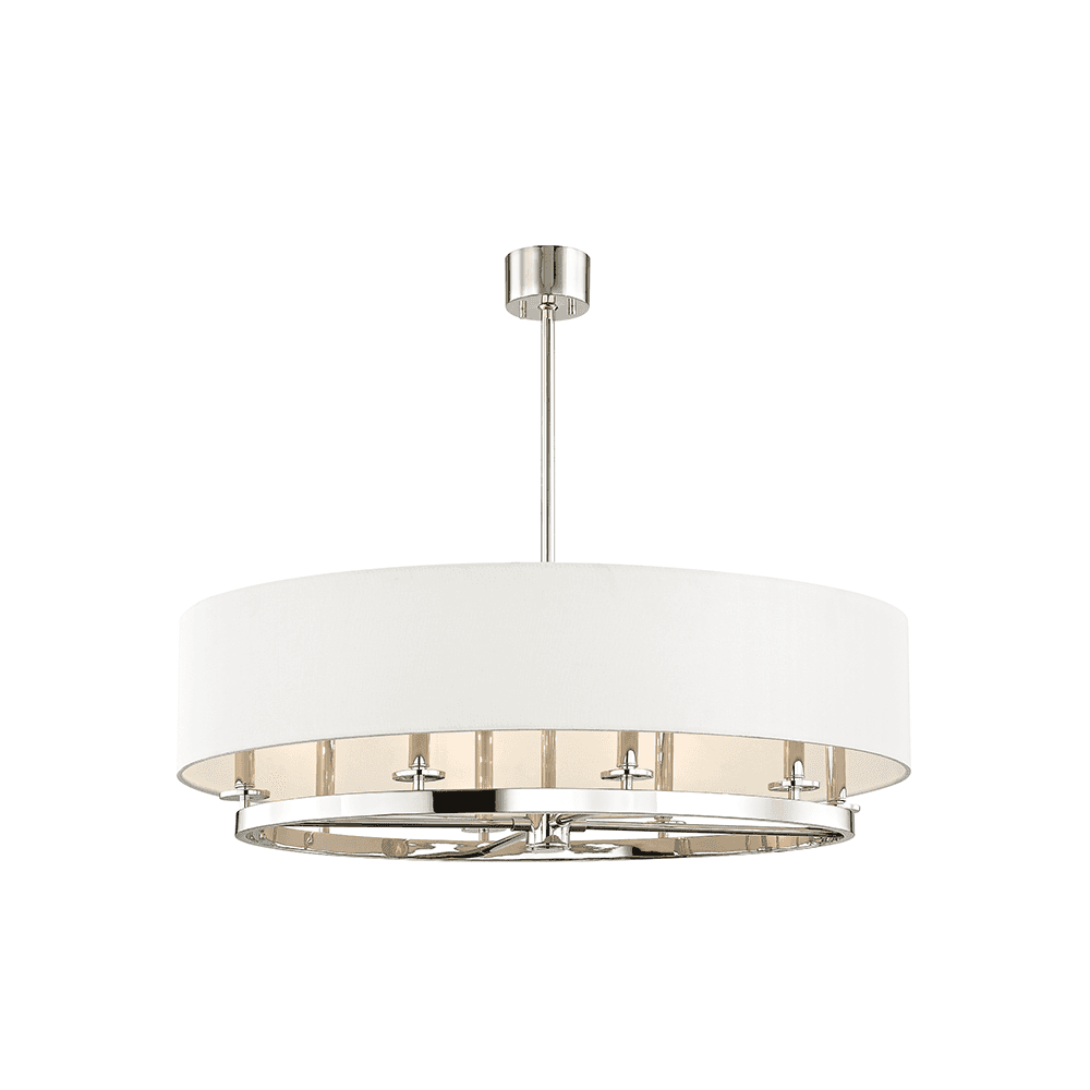 Durham Polished Nickel Linear Chandelier with Linen Drum Shade