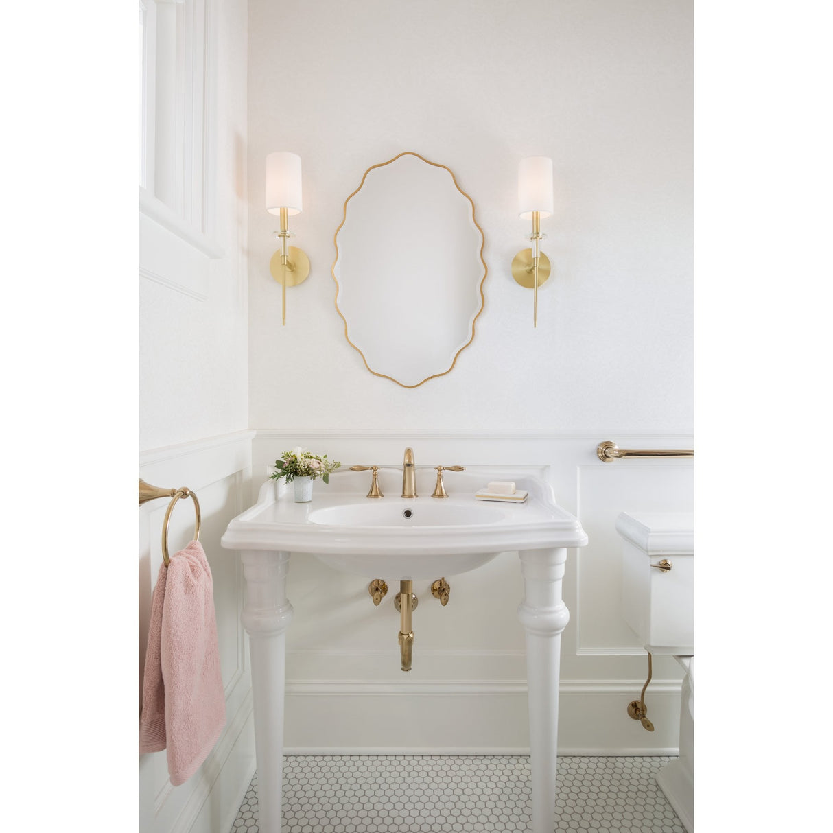 Amherst Aged Brass Wall Sconce with Faux Silk Shade and Crystal Accents