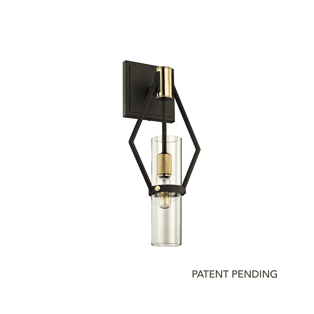 Raef Distinctive Glass Cylinder Wall Light in Textured Bronze and Brushed Brass