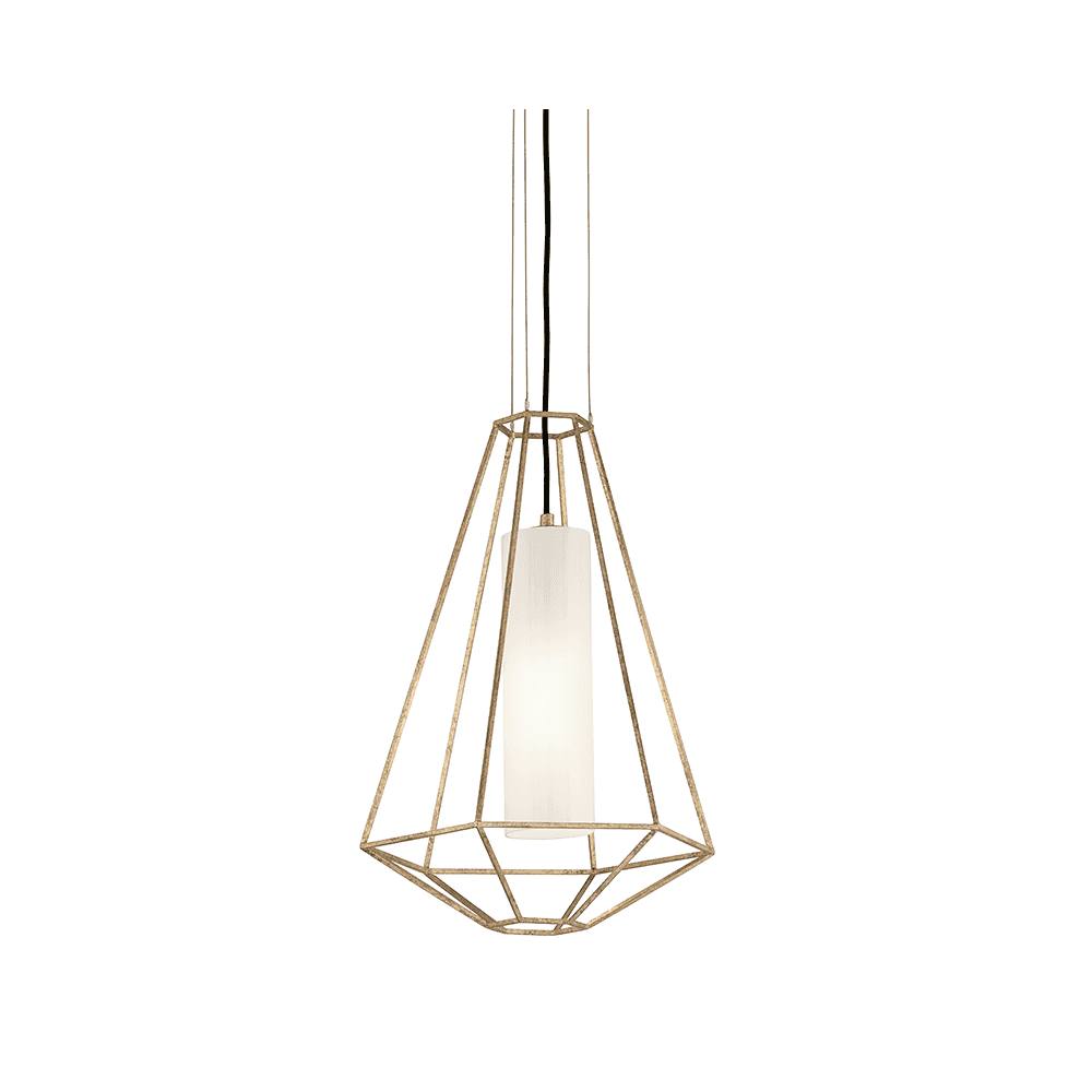 Golden Leaf Glass Pendant Light with Diamond Cage Design