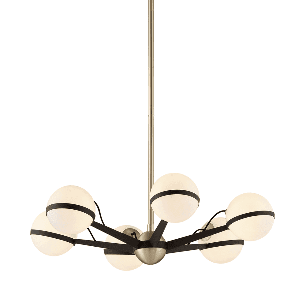 Ace Brushed Brass Glossy Orb Glass Shade 6-Light Chandelier