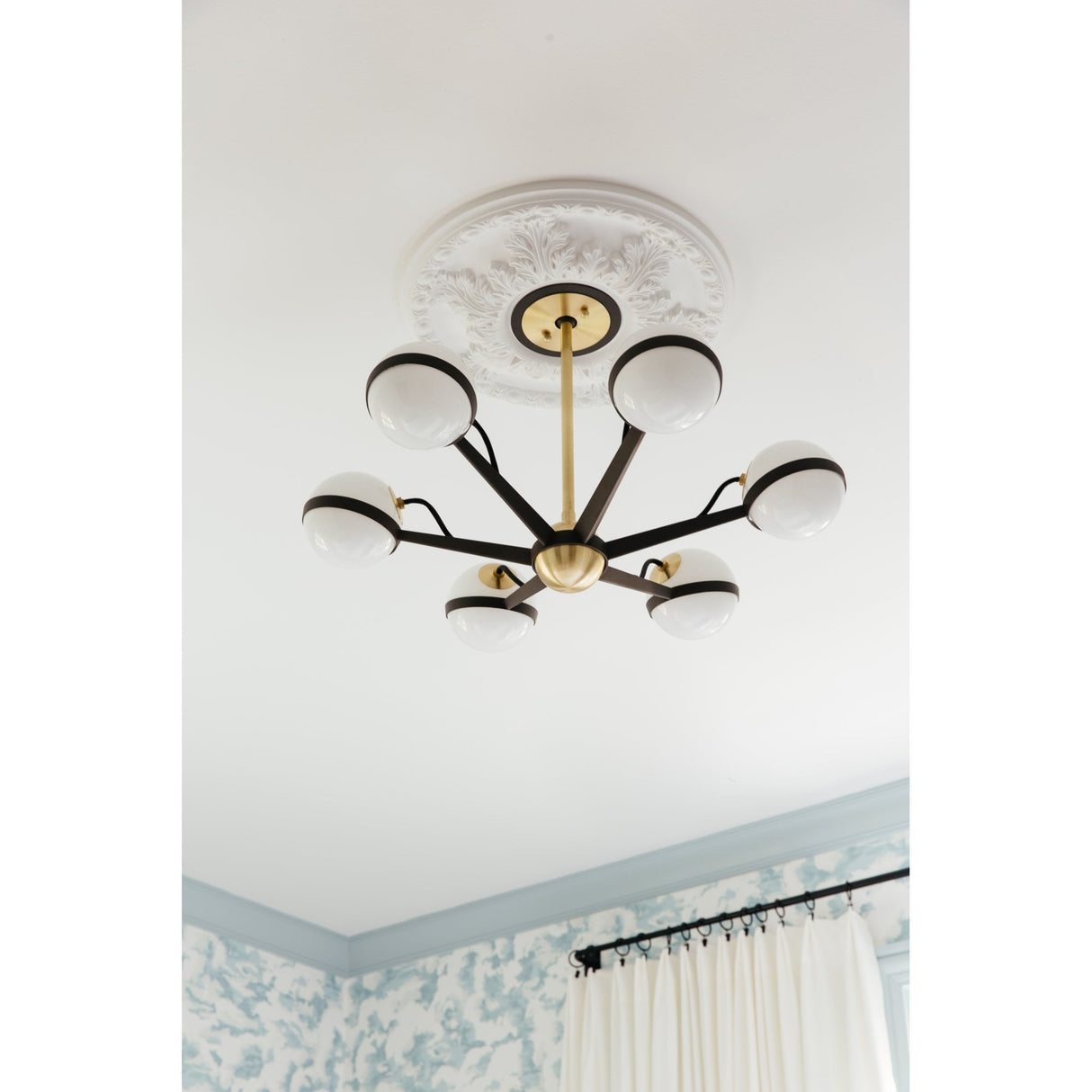 Ace Brushed Brass Glossy Orb Glass Shade 6-Light Chandelier