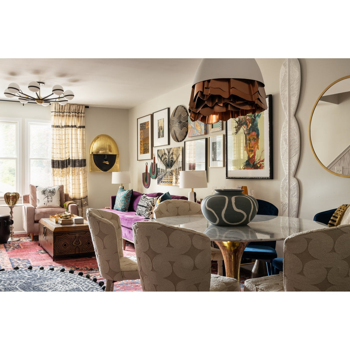 Ace Radiant Brass Brushed Multi-Globe Glass Chandelier