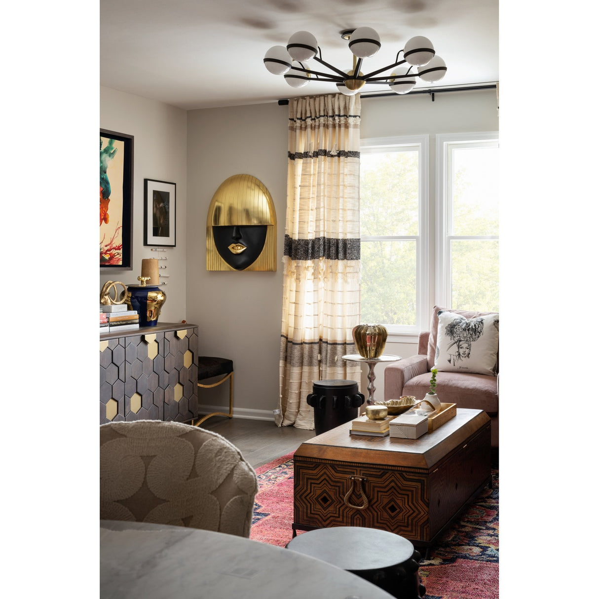 Ace Radiant Brass Brushed Multi-Globe Glass Chandelier