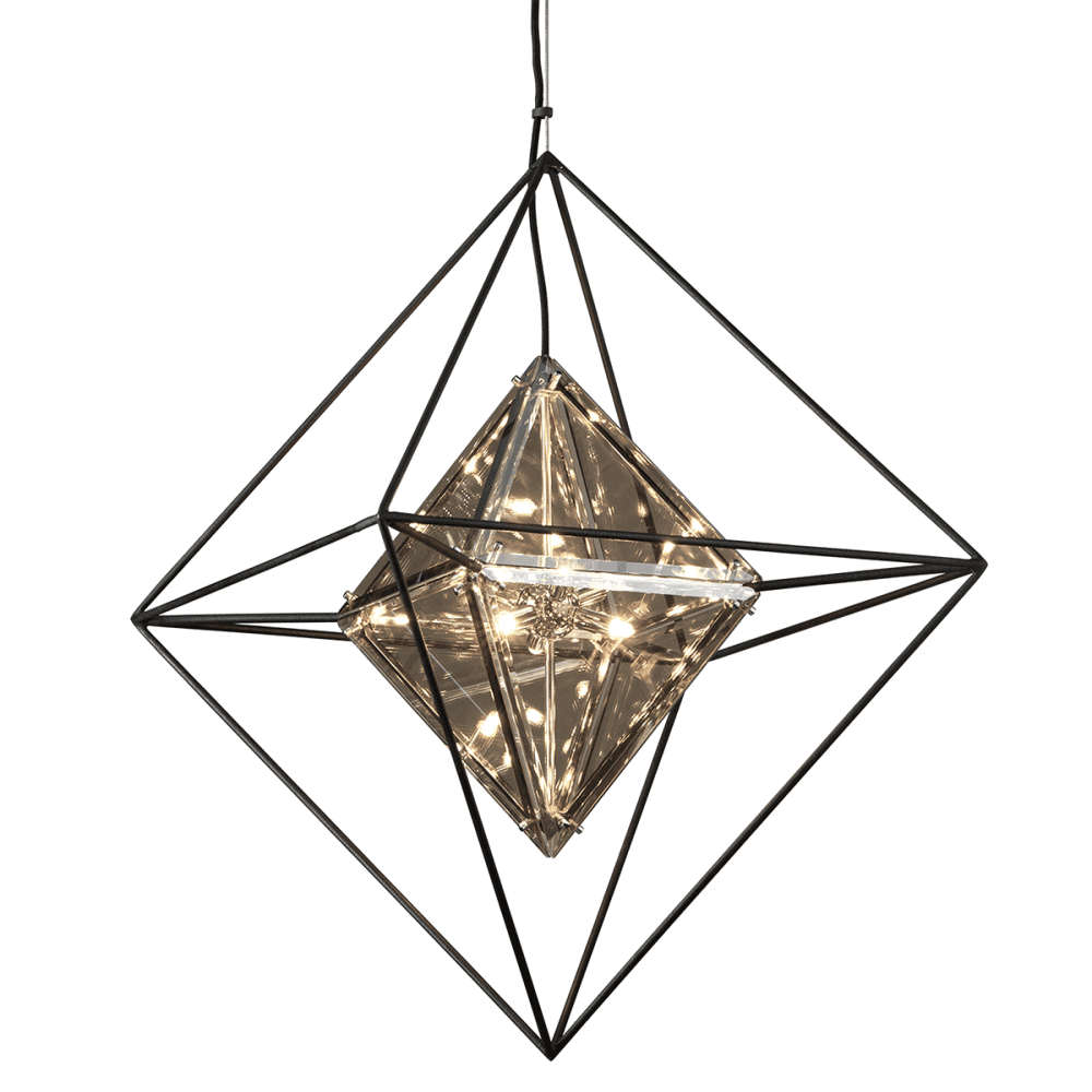 Radiant Topaz Diamond Prism Pendant with Forged Iron Finish